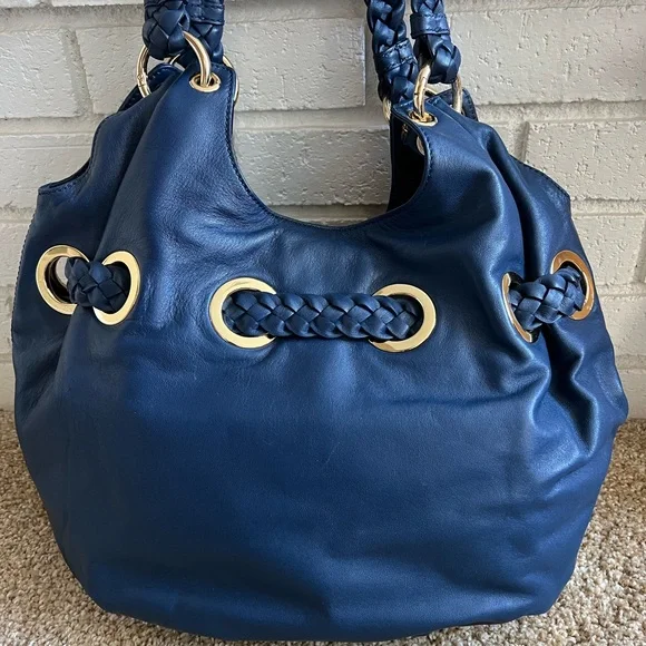 Michael Kors Dark Blue Shoulder Bag with Gold Accents - Picture 2 of 6